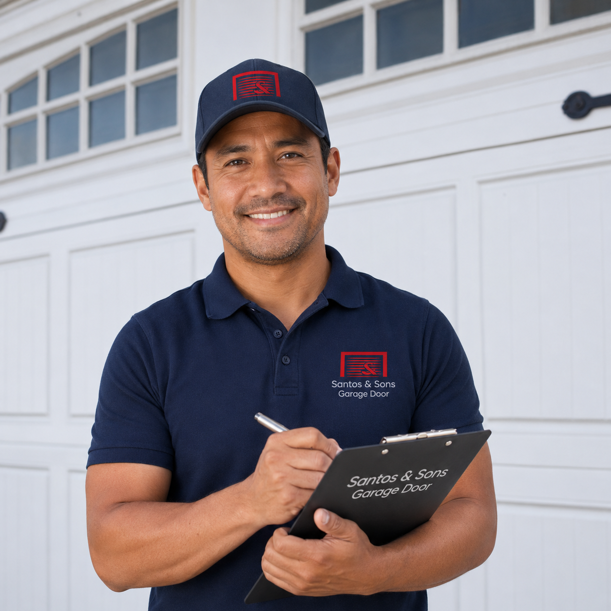 Santos and Sons garage door technician ready for emergency repairs in San Mateo, CA